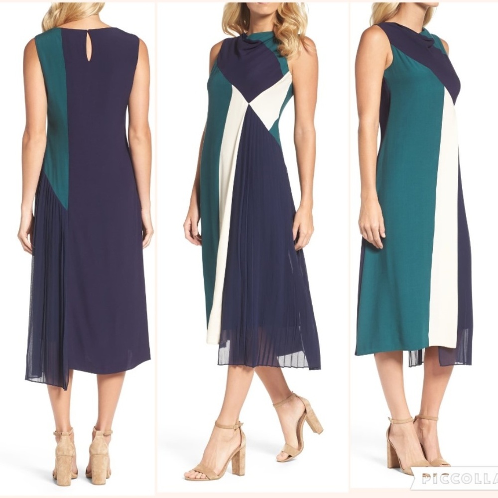 NIC + ZOE Color Block Pleated Midi Dress